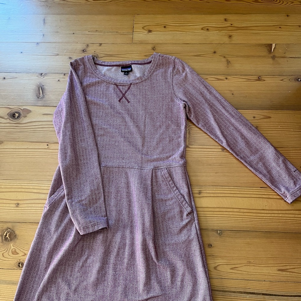 Patagonia Red Herringbone Pattern Long Sleeve dress
